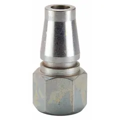 This Schrader quick-connect air coupling is a steel plug with push-to-connect operation and 1/4 in FNPT threads. It is used for connecting pneumatic tools and hoses in industrial air systems, enabling fast and secure line changes.