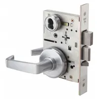 This BEST storeroom lever lockset features a satin chromium-plated stainless steel finish and is ADA compliant. It uses an interchangeable core and has a 40H rose style with ANSI F07 function, allowing the door to lock from the outside and open freely from the inside. Suitable for interior doors requiring privacy and security, such as storage rooms or closets in commercial or institutional settings