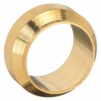 Brass compression fitting sleeve for 8 mm OD tubing, 7 mm overall length. Sold in packs of 50. Used with compression fitting bodies to create leak-resistant connections in pneumatic or fluid systems