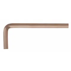 Non-sparking hex key made from beryllium copper, suitable for use in hazardous environments where flammable gases, vapors, or dusts are present. Features a 24 mm metric tip size, short L-shape, and unfinished surface. Includes 2 tips.