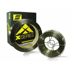 ESAB Dual Shield 710X flux-cored wire, classified E71T-9C, in 1/16 in diameter on a 33 lb spool. As welded, it provides tensile strength of 87 ksi to 93 ksi and yield strength of 75 ksi to 83 ksi. Suitable for general steel fabrication, including structural welding and heavy equipment repair.
