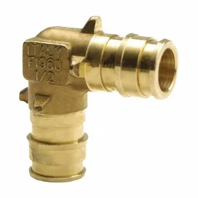 UPONOR Barbed Fitting Elbow: 1/2 in ID x 1/2 in ID Size, Barbed x Barbed, Brass - Expansion Brass Barbed Tube Fittings