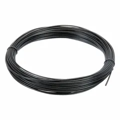 This polypropylene welding rod is round in profile, 5/32 inch in diameter, 142 feet in length, black in color, and weighs 1 pound. It is used for hot-air or extrusion welding of polypropylene components, such as in the repair or fabrication of tanks, pipes, and chemical-resistant equipment.