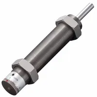 Steel industrial shock absorber with a force rating of 68.6 N. Used to decelerate and stop moving loads in machinery, reducing impact and vibration. Suitable for automation, packaging, and material handling systems requiring controlled motion and equipment protection