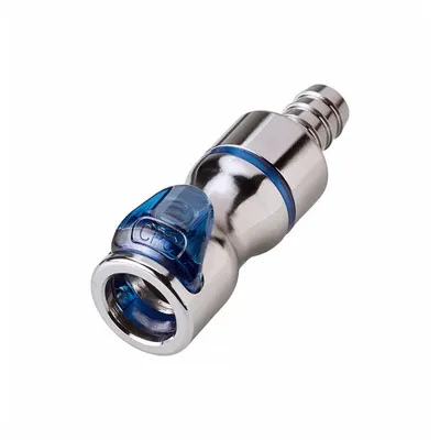 CPC Quick Connection Coupling: Straight, 3/8 in ID Size, Cool Blue, Barbed/Quick Disconnect - Chrome-Plated Brass Quick-Disconnect Tube Fittings