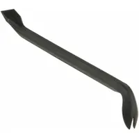 This nail puller features a claw end with two nail slots for extracting nails from wood or other materials. With a 15 in overall length and 5/8 in bar width, it provides leverage for pulling nails flush or below the surface. The tool is ANSI-type with a T No designation, suitable for construction, carpentry, and demolition tasks