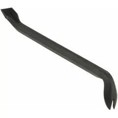This nail puller features a claw end with two nail slots for extracting nails from wood or other materials. With a 15 in overall length and 5/8 in bar width, it provides leverage for pulling nails flush or below the surface. The tool is ANSI-type with a T No designation, suitable for construction, carpentry, and demolition tasks.