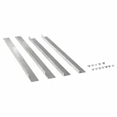 Aluminum flange kit for framing and sealing louver installations in wall openings. Fits 54-inch high by 54-inch wide wall openings. Compatible with Dayton louvers models 45C670 and 45C673. Provides a finished transition between louver and building structure.