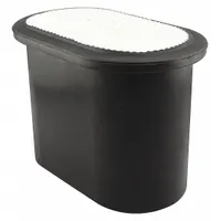 Engine air filter with oblong, channel-flow design. Overall height of 7 1/8 in. Used in engine air intake systems to filter airborne particles. Compatible with J.C. Bamford vehicles