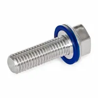 Fully threaded M6 screw with 20 mm length, made from Grade 316L stainless steel. Features a low-profile hex head and an FDA-approved pre-mounted sealing washer for hygienic applications requiring a secure, sealed connection