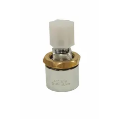 Straight nozzle assembly for wash fountains, constructed of Neoperl material. Used as a replacement spray head part to deliver a controlled water stream for handwashing applications.