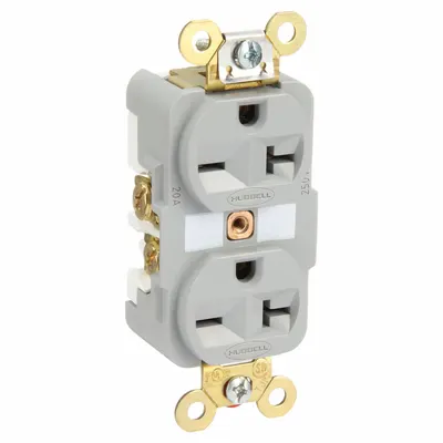 HUBBELL HBL5462GY Duplex Receptacle, NEMA 6-20, 20A 250V AC, 2-Pole 3-Wire, Gray - General Purpose Receptacles