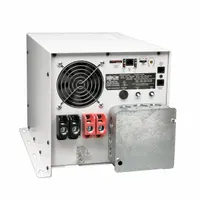 This single-unit inverter with battery charger converts 12V DC battery power to AC output, delivering 6000W peak power. It features input terminals for DC connection and integrates battery charging in one enclosure. Suitable for mobile or backup power applications