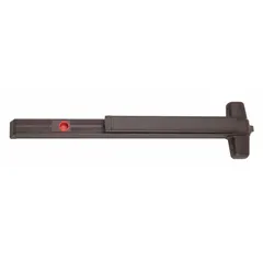 Rim-type exit device with touchbar style, finished in bronze. Designed for doors up to 3 ft wide. ADA compliant for accessible egress. Suitable for commercial applications requiring push-activated release.