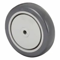 This wheel features a gray polyurethane tread bonded to an iron core, providing quiet and floor-friendly operation. With a 5-inch diameter and 1 1/4-inch width, it supports a load rating of 315 lb. Suitable for light-duty industrial carts, dollies, and material handling equipment in workshops, warehouses, and retail settings