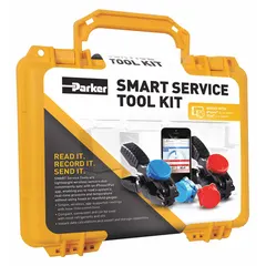Wireless diagnostic kit from the SMART Service Tools series that measures pressure and temperature on refrigeration systems. Transmits data via Bluetooth to the SMART Service app for real-time analysis and troubleshooting. Includes carrying case. Pressure range: 0 psi to 700 psi.