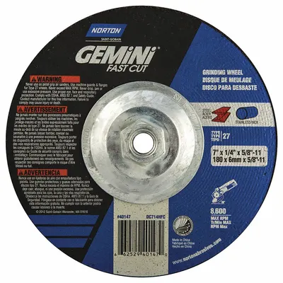 NORTON Gemini Fast Cut Depressed Center Grinding Wheel - General Purpose Grinding Wheels for Carbon & Stainless Steel