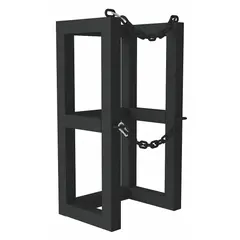 This vertical gas cylinder rack from DURHAM MFG is designed to safely secure a single cylinder. With dimensions of 16 inches by 12 inches by 30 inches, it features a powder-coated black finish. Suitable for industrial, laboratory, or workshop environments where organized cylinder storage is required.