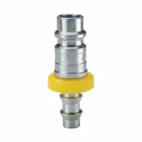This steel quick-connect air coupling plug features a 3/8 in male hose barb fitting and ball locking type. Designed for pneumatic systems, it enables rapid connection and disconnection of air tools and hoses in industrial manufacturing, automotive repair, and material handling applications