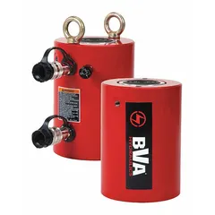 This double-acting hydraulic ram is constructed from steel with a nominal capacity of 100 tons and a 4-inch stroke. It is used for lifting, pressing, and positioning tasks in industrial maintenance, construction, and manufacturing applications.