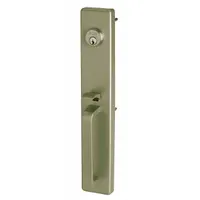 This bronze mechanical exit device trim features a thumbpiece pull for use on doors up to 48 inches wide. It is designed for commercial or industrial facilities requiring push-bar operation. Not ADA compliant