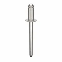 Domed-head blind rivet with 0.183" diameter and 1.726" overall length. Body length is 27/64" and overall length is 1 23/32". Supplied in a 250-piece pack. Used for fastening materials where only one side is accessible, common in metal fabrication and sheet-metal work