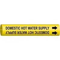 Pipe Marker: Domestic Hot Water Supply, Yellow, Black, Fits 2 1/2 to 3 7/8 in Pipe O.D., With Arrows (MPN 4053-C)