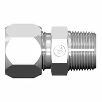 Steel flareless bite-type compression fitting adapter from the Ermeto Flareless series. Connects 1/2 in OD tubing to 3/4 in pipe size with 3/4-16 x 3/4-14 thread sizes. Suitable for hydraulic and pneumatic systems requiring leak-proof connections without tube flaring