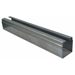 This galvanized steel C-track is designed for use in festoon systems to support and guide cables or hoses along an I-beam. Compatible with I-beam size C32 x 30 x 1.5, it is commonly applied in overhead crane, hoist, and material-handling setups in industrial plants and warehouses. The track measures 10 feet in overall length.