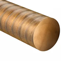 Ultra-wear-resistant bronze rod with 2-1/4 in outside diameter and 12 in overall length. Yield strength of 38,000 psi and Rockwell hardness B90. Outside diameter tolerance +0.053/+0.083. Used in heavy industrial applications such as bearing cages, wear plates, and forming dies where high load and low friction are required.