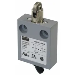 Top-mount cross-roller-plunger limit switch for position sensing in industrial automation. Includes a 9.8 ft cable with 4 wires of 18 AWG in an SJT jacket. Used to detect presence or position of moving machinery parts in conveyor systems, packaging equipment, and material handling.