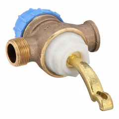 This BRADLEY foot valve is made of brass and is designed for use with foot levers and push buttons on wash fountains. It controls water flow in commercial restroom settings, enabling hands-free operation.