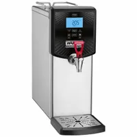This 3-gallon hot water dispenser in a silver finish measures 19 in x 7 5/8 in x 23 1/2 in and operates on 120V AC. It requires no plumbing, allowing placement wherever a standard outlet is available. Suitable for dispensing near-boiling water for beverages and instant foods in break rooms, cafeterias, and commercial kitchens
