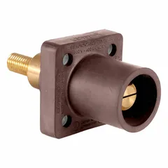 Male receptacle from Series 16 with straight taper nose mating and threaded stud terminations. Rated 400 A continuous. Used in high-current industrial power distribution, data centers, manufacturing plants, and temporary power setups.