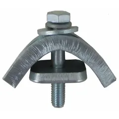 Steel clamp designed for securing festoon cables and hoses to overhead beams in industrial environments. Commonly used in crane systems, conveyor lines, and material handling setups for cable management.
