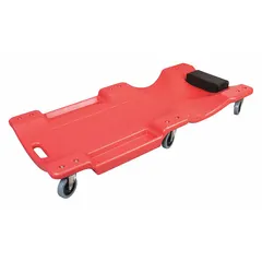 This plastic-framed creeper is designed for standard-duty use, supporting up to 280 lb. With a height range of 4-1/2 in and dimensions of 18-11/16 in x 4-1/2 in, it allows technicians to slide under vehicles or machinery for maintenance. The padded headrest provides comfort during extended work.