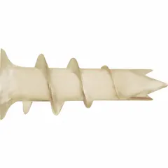 Standard self-threading anchors for drywall, with #6 thread size, 47/64 in thread length, and 1 5/16 in overall length. Flat white design, 100-pack. No screw included. Used for mounting light fixtures, shelves, or hardware without pre-drilled pilot holes.