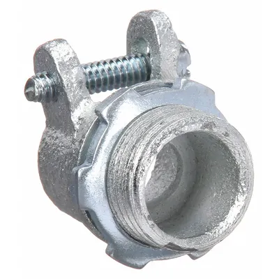 RACO Straight Connector - Squeeze Clamp Style: Iron, 3/8 in Trade Size, 1/2 in MNPT - Straight Connectors - Squeeze Clamp Style