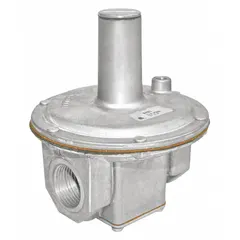 Straight-thru-flow gas pressure regulator with aluminum body. Rated for 1,449,000 BtuH gas capacity. CE and CSA certified. Used in commercial and industrial gas systems to reduce and stabilize inlet pressure for burners in boilers, furnaces, and process gas trains.
