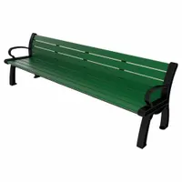 This vandal-resistant resinwood bench from the Heritage series features a green seat and black frame. Overall length is 96 inches and overall height is 30 inches. Suitable for public seating in parks, transit stations, and commercial plazas