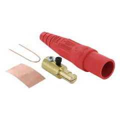 Male-gender plug from the 16 Series rated 400 A and 600V AC/600V DC. Features a single set screw termination and a red housing. Used for high-current industrial power connections where a disconnectable plug is required.