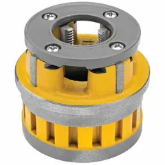 Die head for handheld pipe threaders, designed for 1-inch pipe with NPT threading. Constructed from high-speed steel for cutting threads. Right-hand operation. Suitable for threading pipe in plumbing and piping applications.