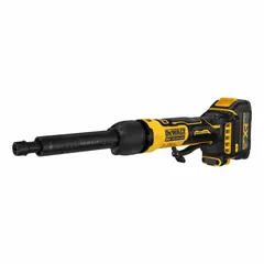 This cordless die grinder features a brushless motor and a paddle switch with rat tail grip for control. Powered by a 20V DC battery with 1.7 Ah capacity, it delivers a maximum speed of 500 RPM. Suitable for grinding, deburring, and surface preparation on metal in fabrication and maintenance tasks.