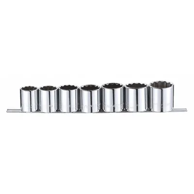 WESTWARD 1/2 in Drive SAE Socket Set, 7 Piece, 12-Point, 1-3/8 in to 1 in - SAE & Metric Socket Sets