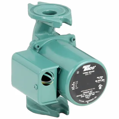 TACO Hydronic Circulating Pump: 1/25 hp HP, 115V AC, Cast Iron, 1, 14 gpm, 16 ft Max. Head - General-Purpose Inline Circulator Pumps