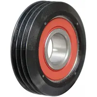 The DAYCO 89145 is a light duty serpentine ribbed idler pulley with a flangeless flange design. It features 3 grooves and is constructed from polymer material. This pulley is used in vehicle accessory belt drive systems to maintain proper belt tension and reduce vibration
