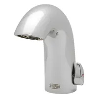 Brass construction with chrome finish. Battery-powered sensor faucet with aerated stream and in-line filter. NPSM connection. Suitable for commercial restroom applications requiring touch-free operation