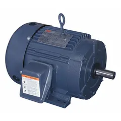 Totally enclosed fan-cooled (TEFC) 3-phase AC motor with rigid base mounting. Rated 5 hp, 3500 RPM at 60 Hz, with dual voltage 230/460V AC and full load current 12/6.0 A. Suitable for industrial equipment such as pumps, fans, conveyors, and compressors in environments requiring protection against dust and moisture.