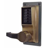 Mechanical push button lockset in brass finish. No key override. Suitable for interior doors requiring code-only access in commercial or institutional settings
