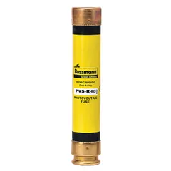 Fast-acting cylindrical fuse rated 60 A and 600 V DC with AC/DC voltage compatibility. Designed for overcurrent protection in DC circuits, including solar photovoltaic systems.